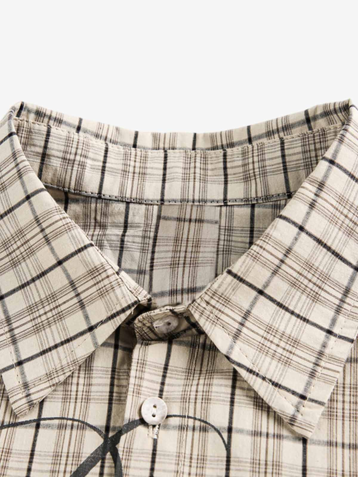 Street Print Lettering Plaid Long-Sleeve Shirt