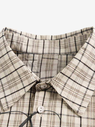 Street Print Lettering Plaid Long-Sleeve Shirt
