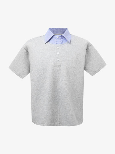 Retro Deconstructed Patchwork Striped Lapel T-shirt