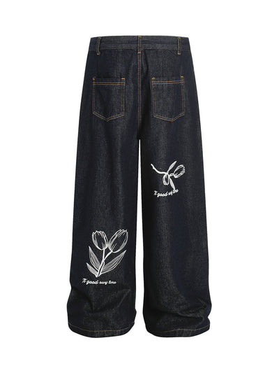 Vintage Graffiti Floral Print Jeans