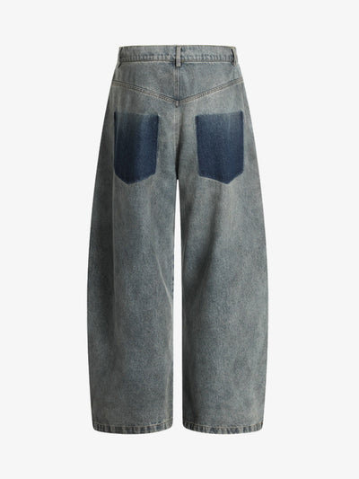 Distressed Rivet-washed Ripped Barrel Jeans
