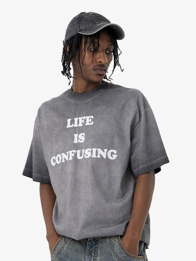 Washed Spray Color Gradient Letter Print T-shirt