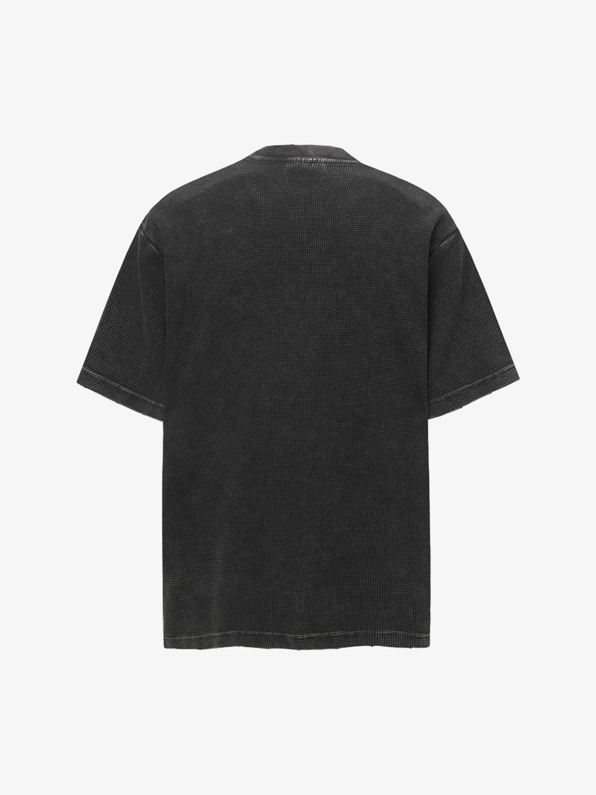 Washed Distressed Waffle Letter Print T-shirt