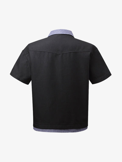 Fake Two-piece Stitching Lapel Pearl Button Shirt