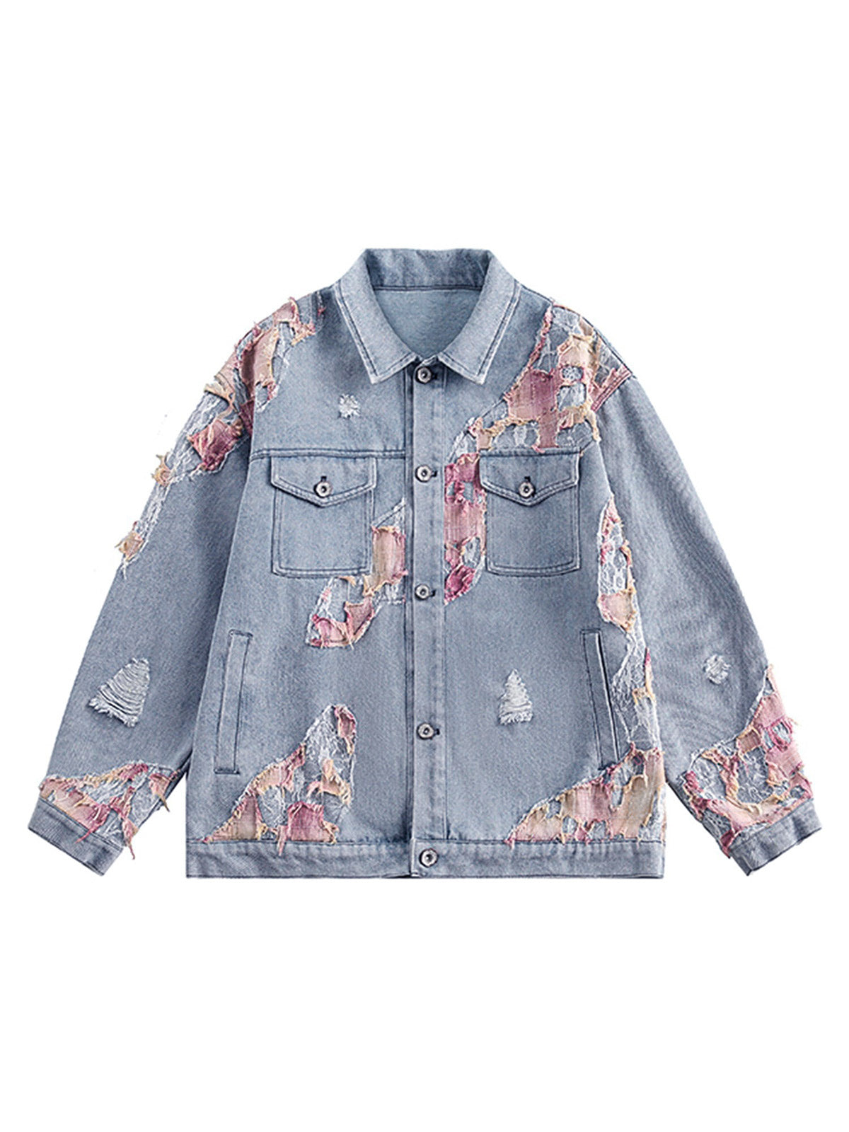 American Street Style Lace Patchwork Denim Jacket