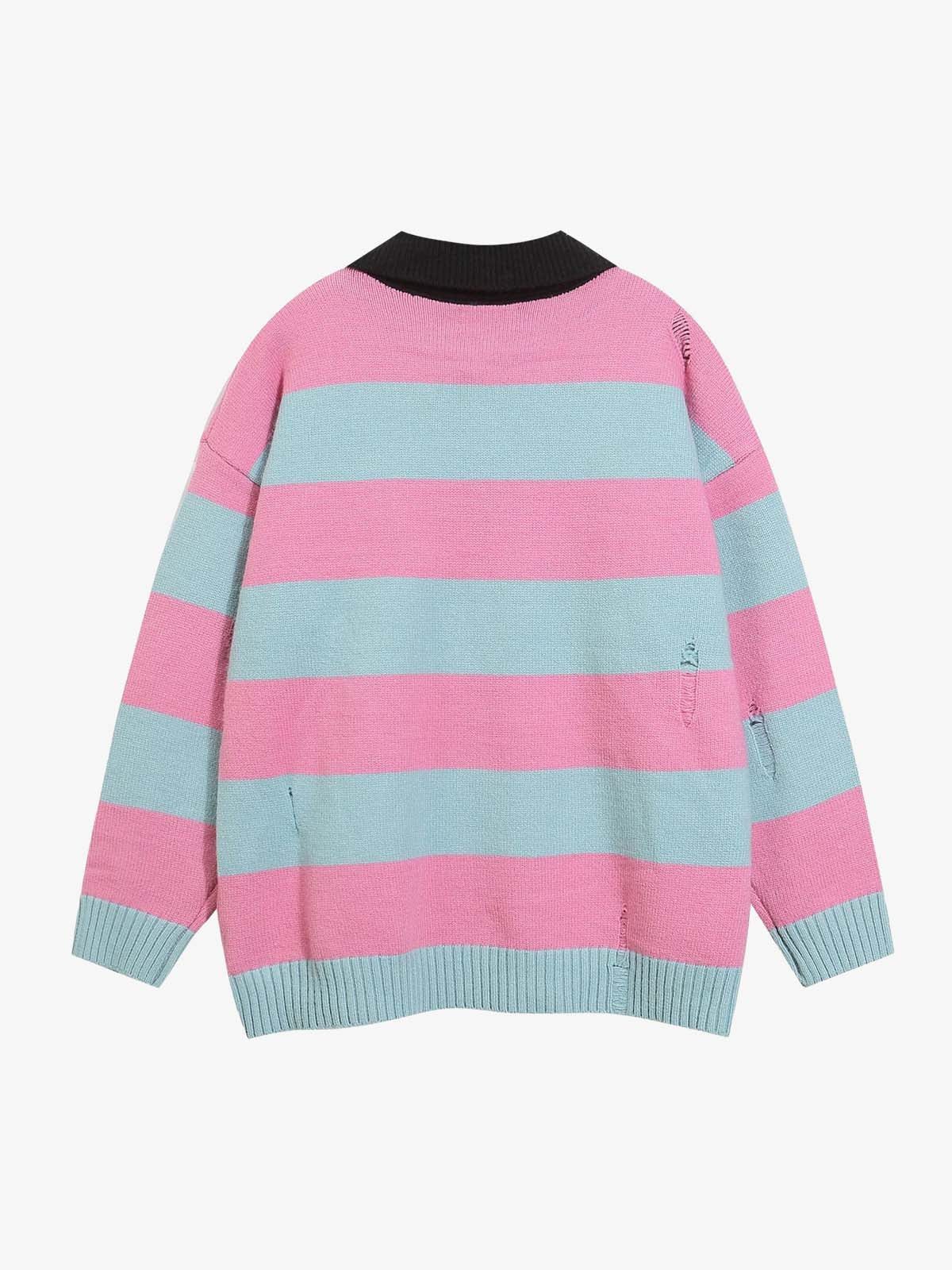 Letter Embroidery College Striped Sweater