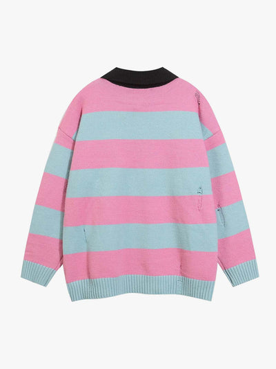 Letter Embroidery College Striped Sweater