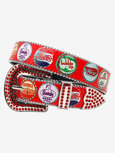Vintage Bottle Cap Rhinestone Buckle Belt