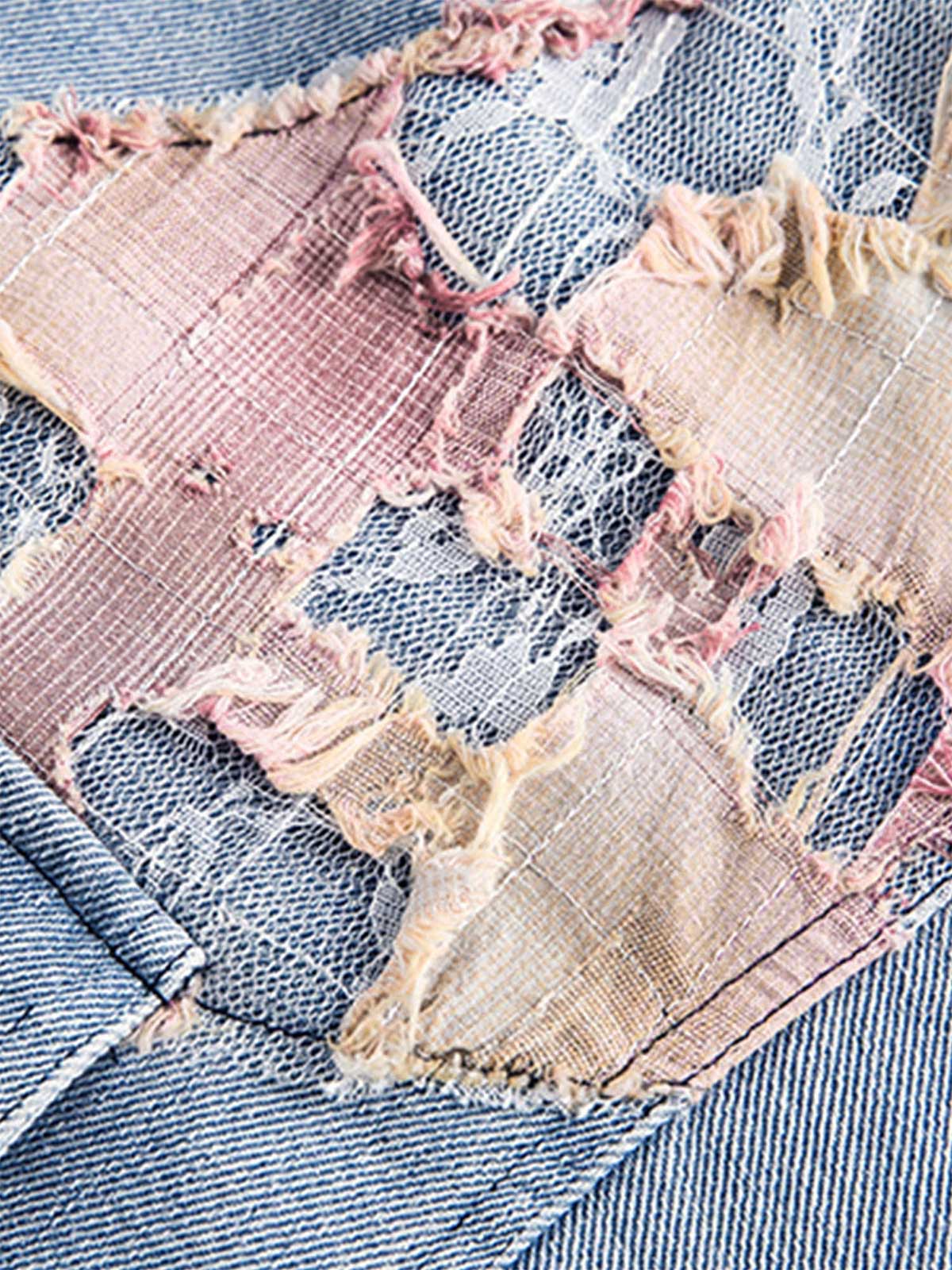 American Street Style Lace Patchwork Denim Jacket