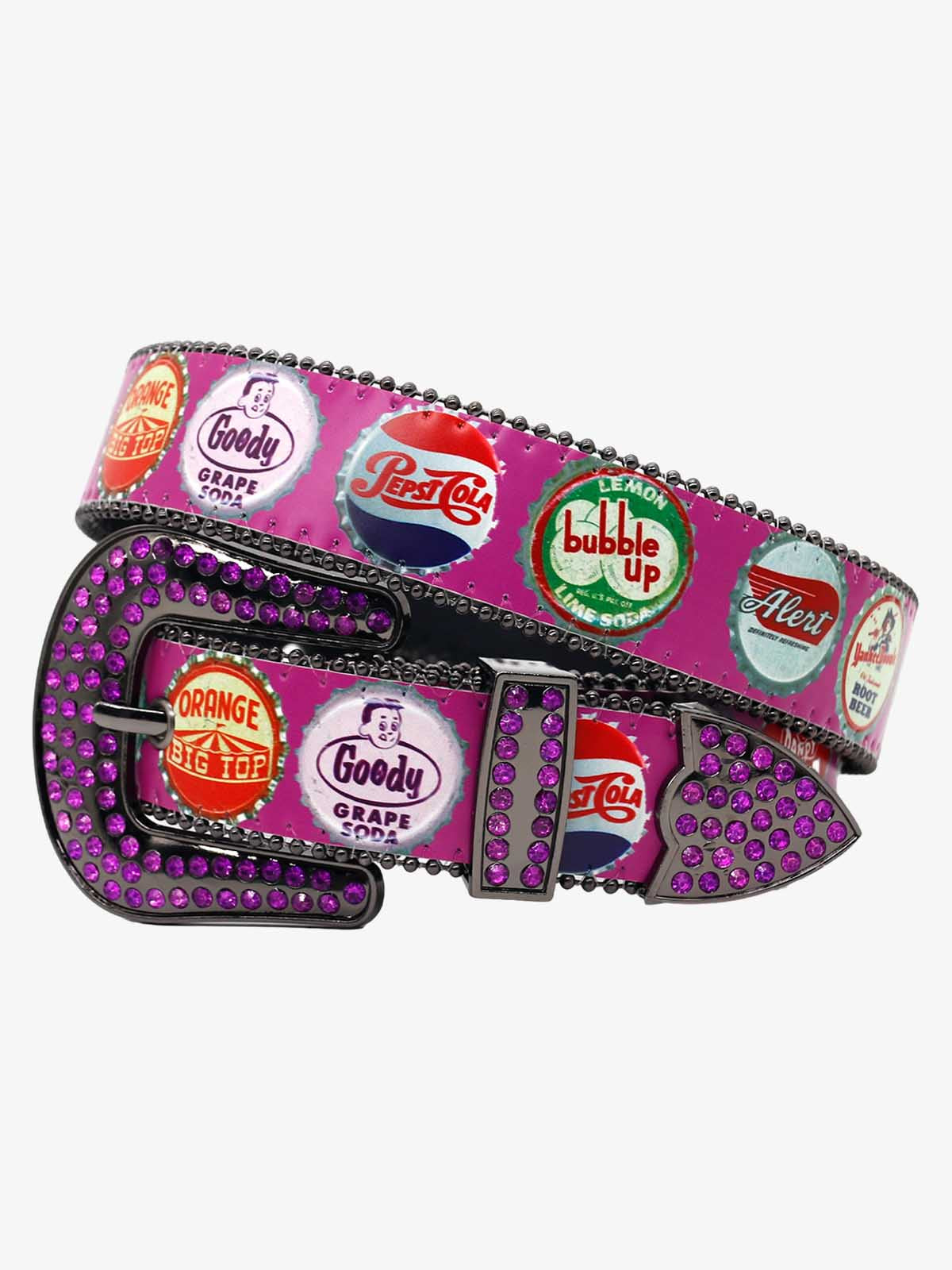 Vintage Bottle Cap Rhinestone Buckle Belt
