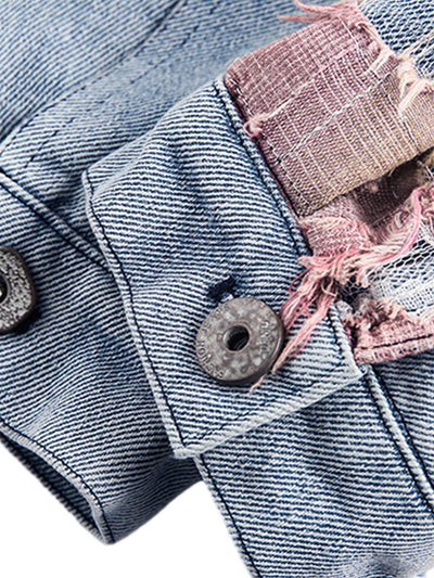American Street Style Lace Patchwork Denim Jacket