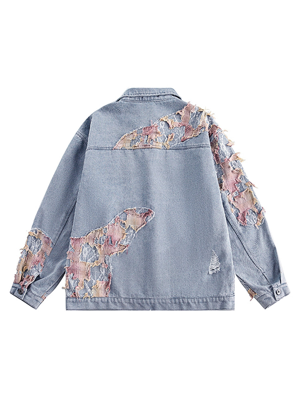 American Street Style Lace Patchwork Denim Jacket