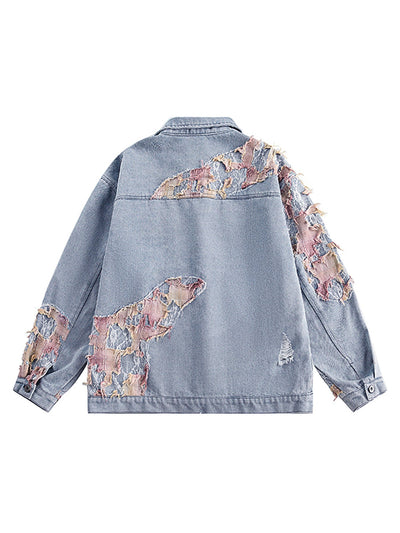 American Street Style Lace Patchwork Denim Jacket