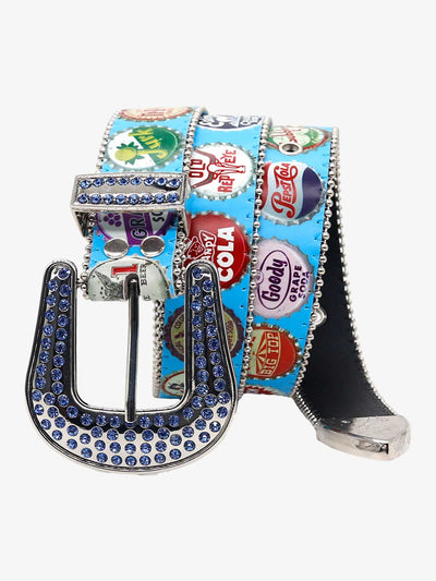 Vintage Bottle Cap Rhinestone Buckle Belt
