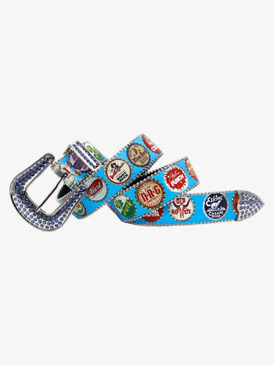 Vintage Bottle Cap Rhinestone Buckle Belt