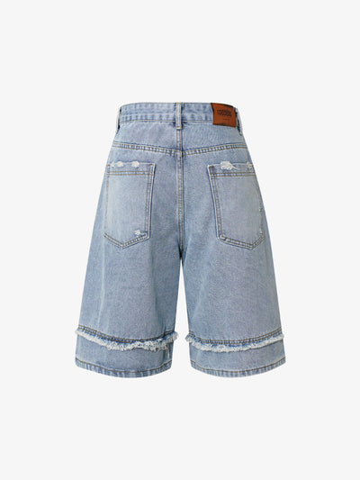 High Street Washed Distressed Denim Shorts - 2100