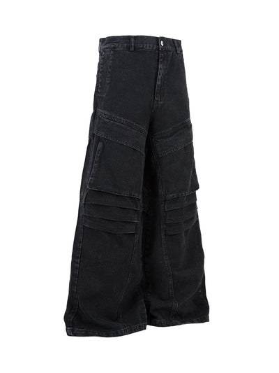 Deconstructed Split Pleated Pocket Cargo Jeans