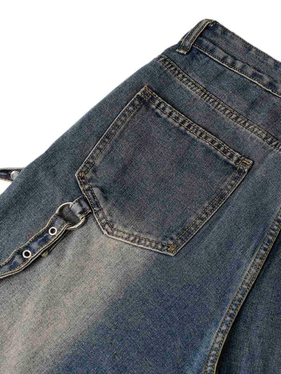 Washed Distressed Baggy Jeans - 2233