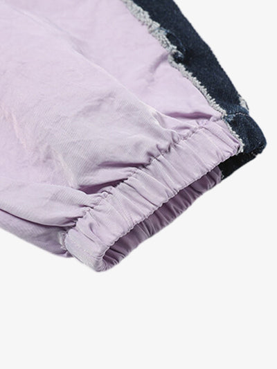 Retro Denim Distressed Patch Number Long-sleeved T-shirt