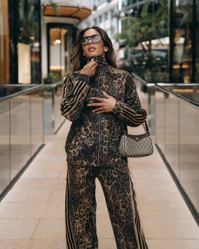 Cheetah Print Suede Tracksuit - 2277