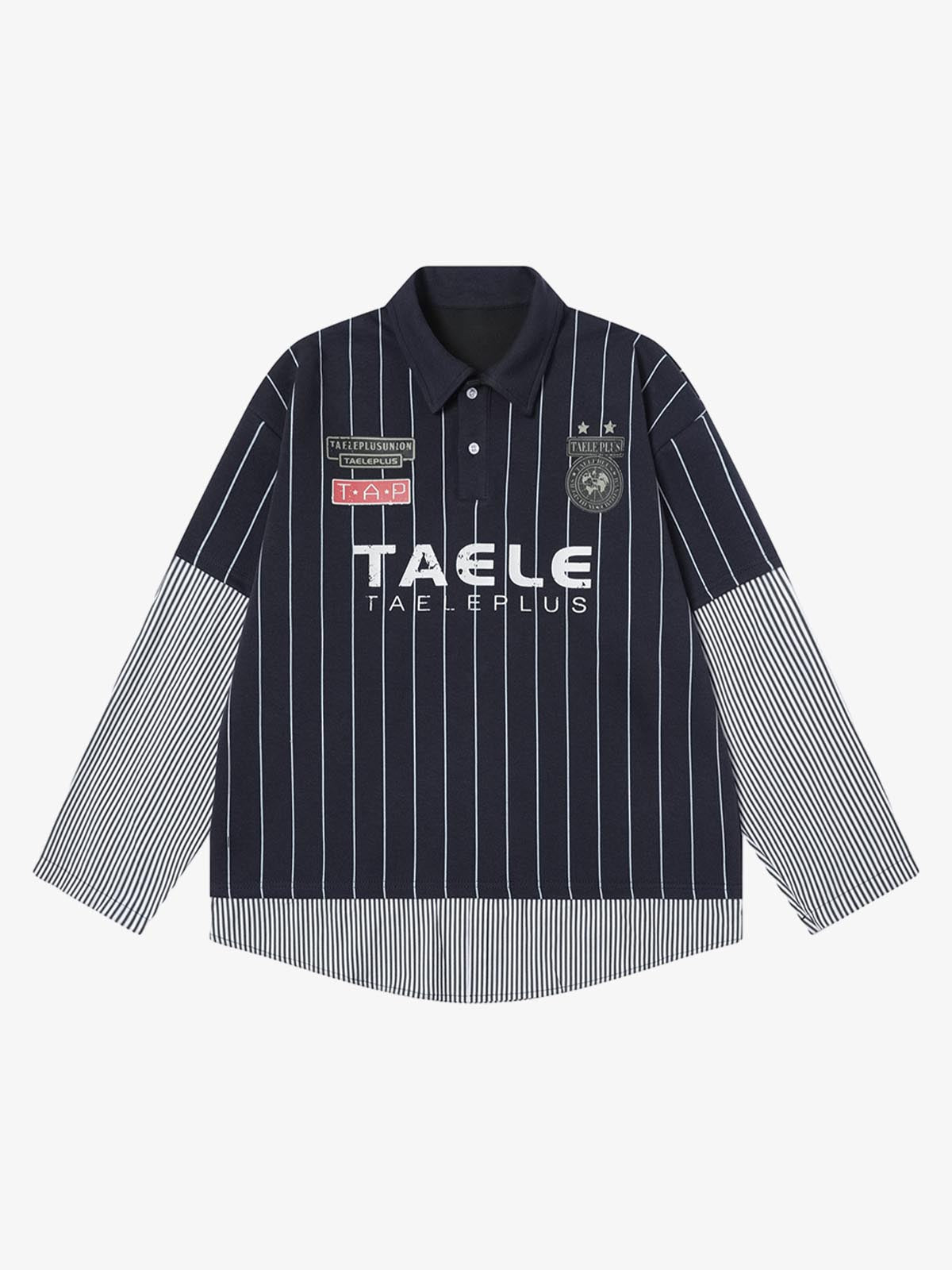 Faux Two-piece Vertical Striped POLO Shirt T-shirt