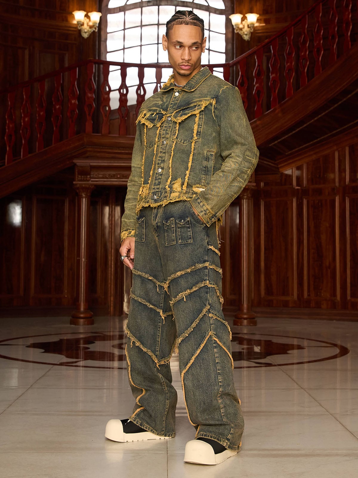 Raw Edge Distressed Denim Jacket