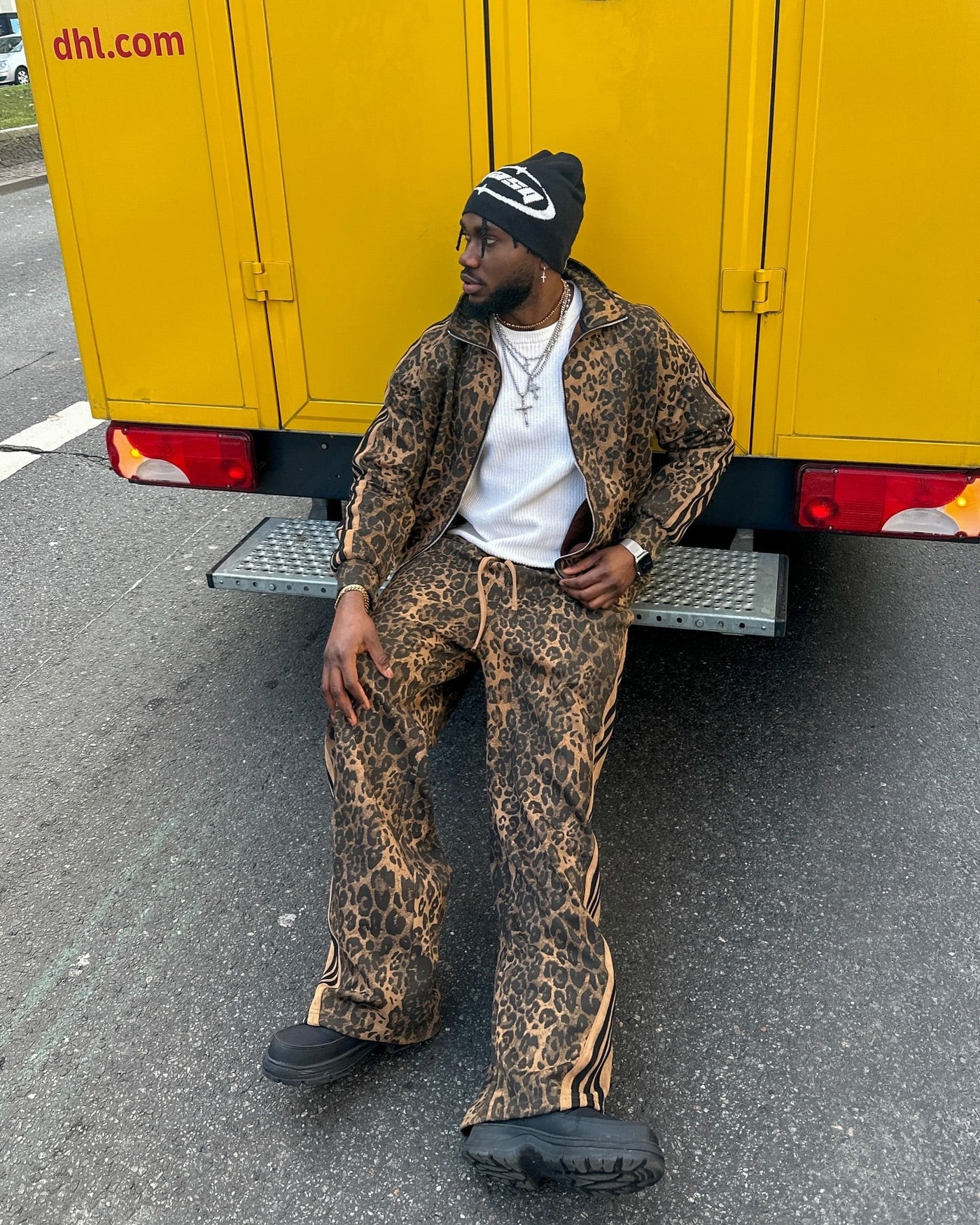 Cheetah Print Suede Tracksuit - 2277