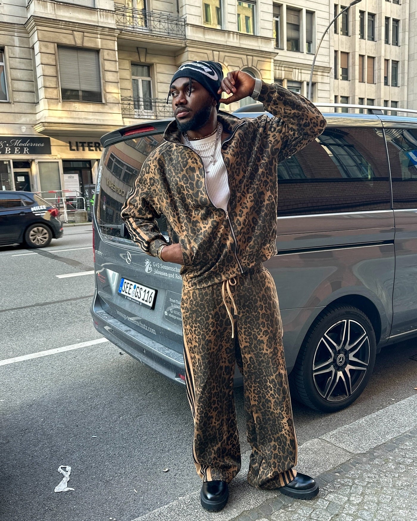 Cheetah Print Suede Tracksuit - 2277