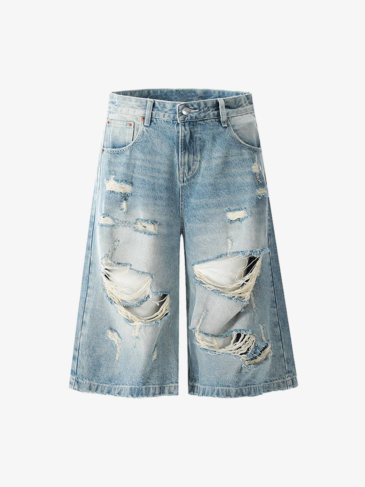 Street Retro Washed Distressed Ripped Denim Shorts