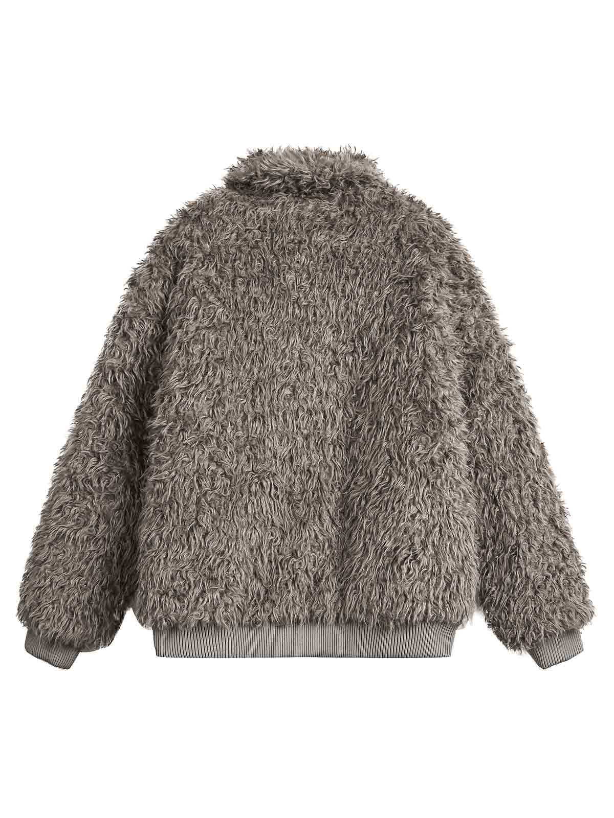 Metal leather button Faux Fur Jacket -2245