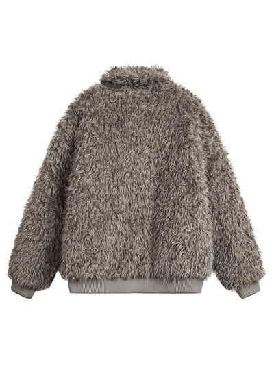Metal leather button Faux Fur Jacket -2245
