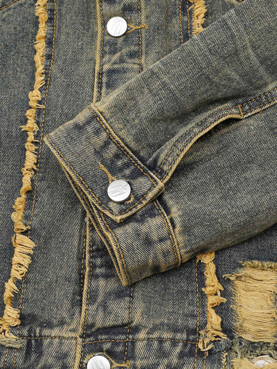 Raw Edge Distressed Denim Jacket