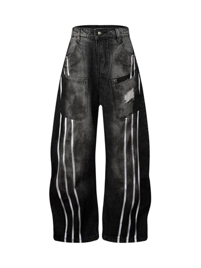 Street Stripe Dirty Dye Barrel Jeans