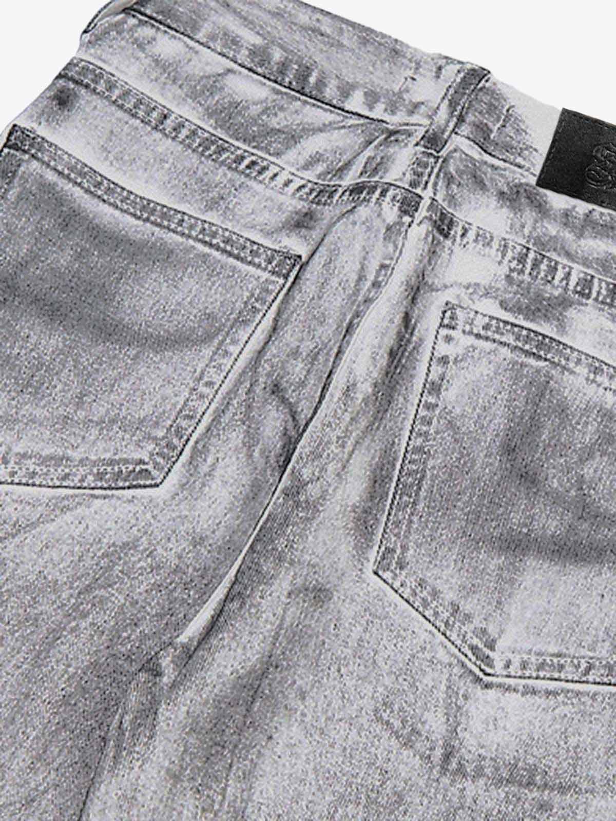 Wasteland Style Niche Design Dirty White Loose Jeans - 2114
