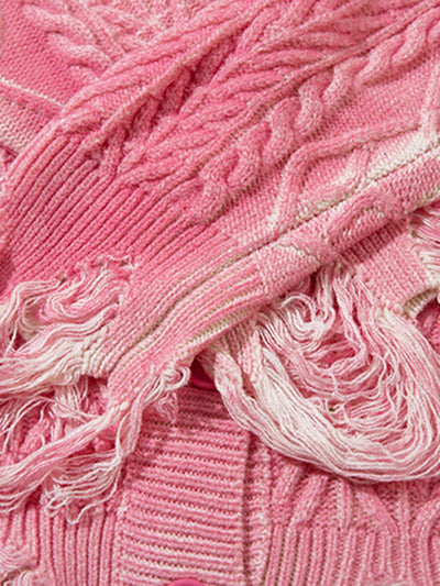 Cable Knit Cardigan Damaged Dirty Dyed Sweater