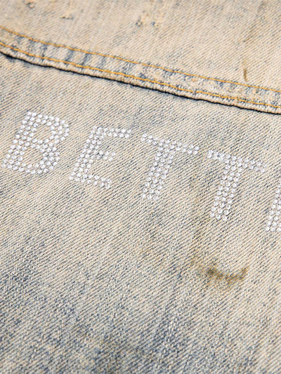 Mud-dyed Distressed Rhinestone Denim Jacket - 2336