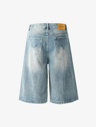 Street Retro Washed Distressed Ripped Denim Shorts