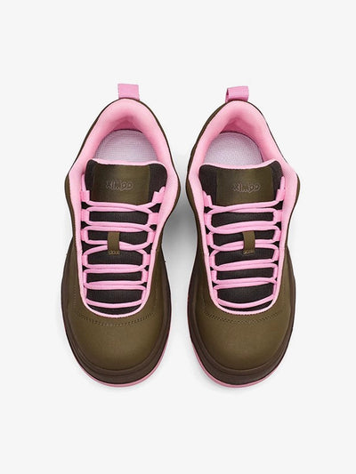 Retro Pink And Brown Thick-soled Casual Sneakers