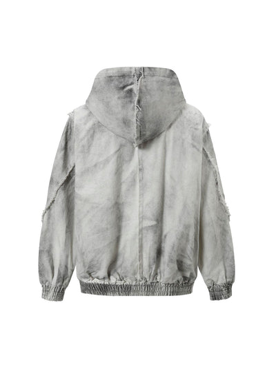 Washed Distressed Fur Hooded Jacket