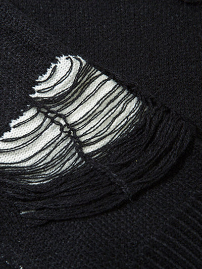 Retro Distressed Zipper Sweater