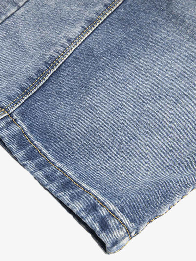 Washed Distressed Detachable Overalls Jeans