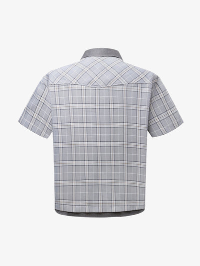Faux Two-piece Pearl Button Plaid Short-sleeved Shirt
