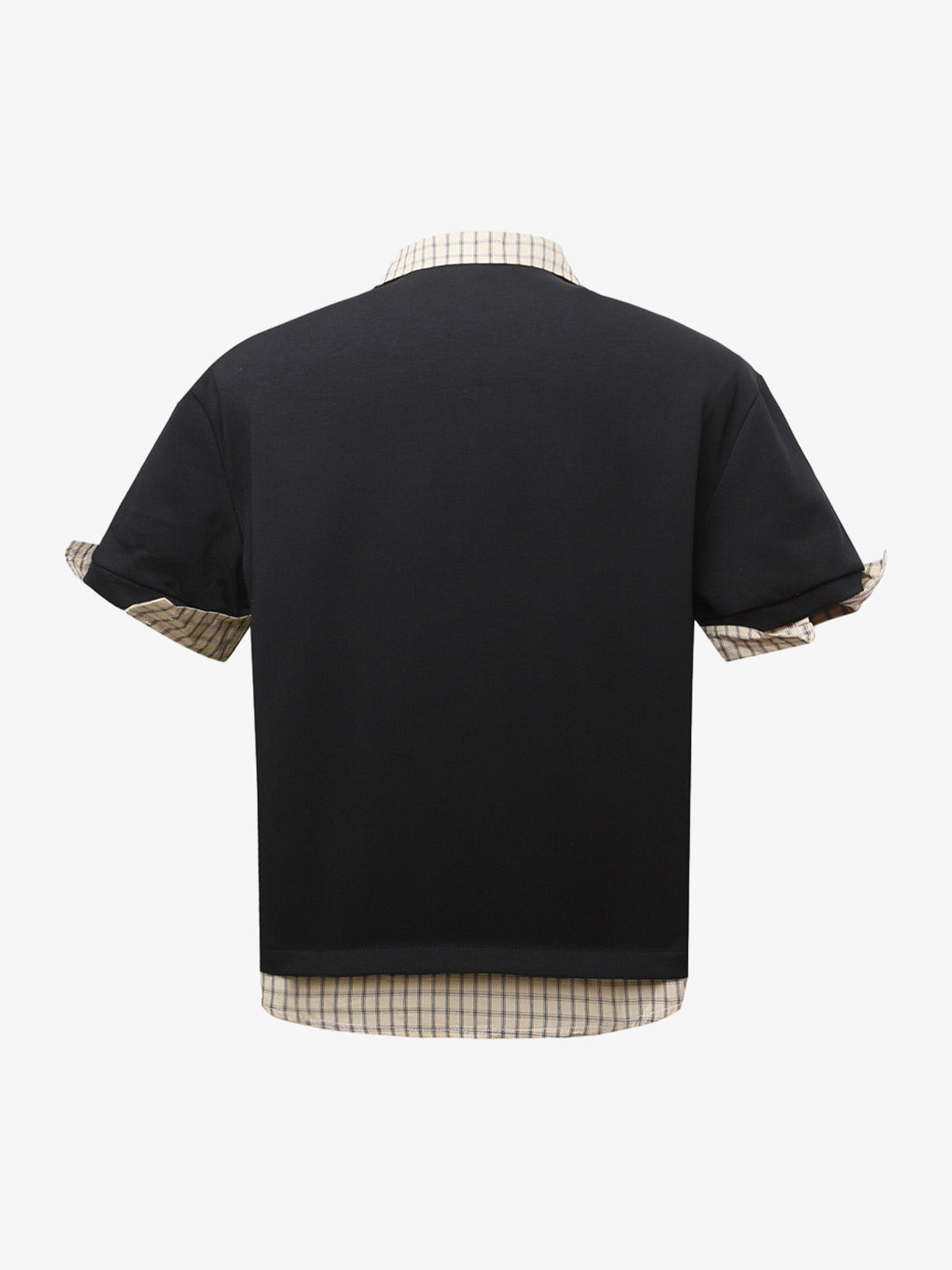 Plaid Patchwork Faux Two-Piece Lapel Polo Shirt
