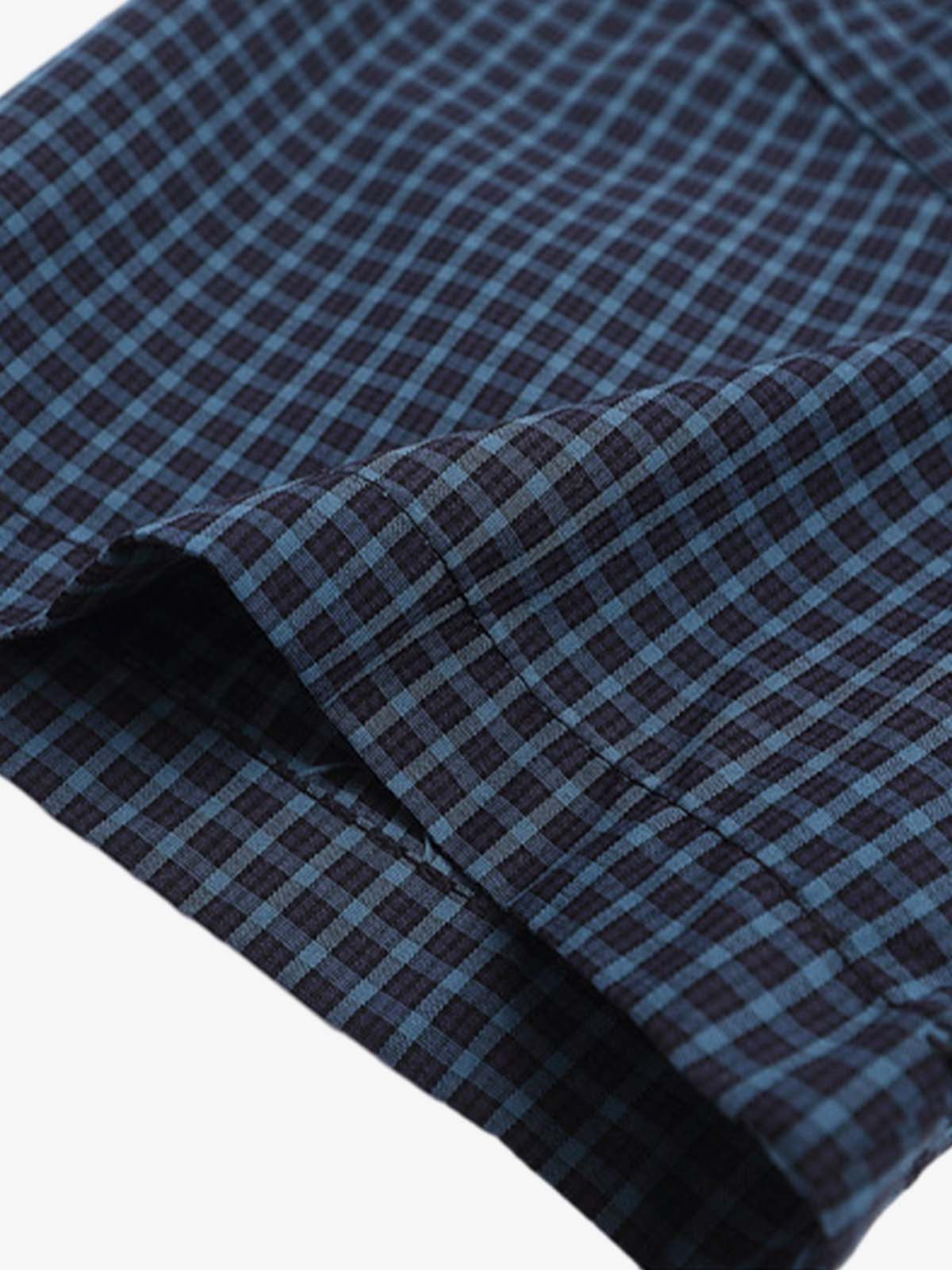 Tie Contrast Stitching Casual Plaid Shirt