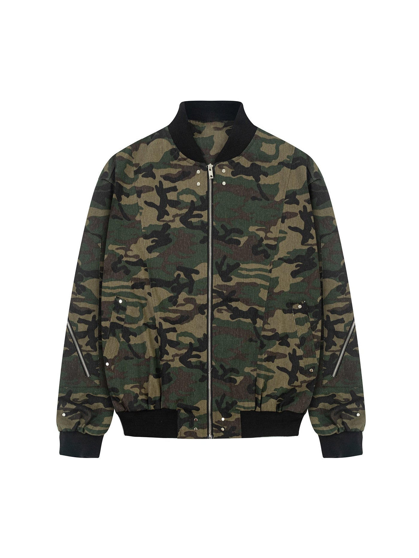 Cargo Camouflage Multi Zipper Bomber Jacket