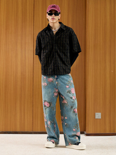 Floral Print Straight Jeans - 2409