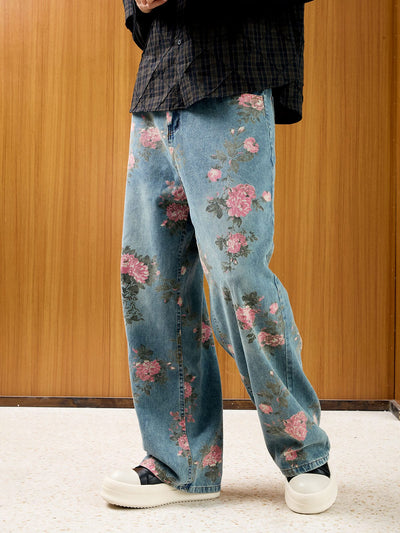 Floral Print Straight Jeans - 2409