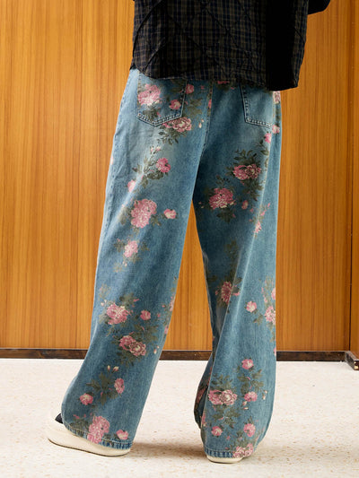 Floral Print Straight Jeans - 2409