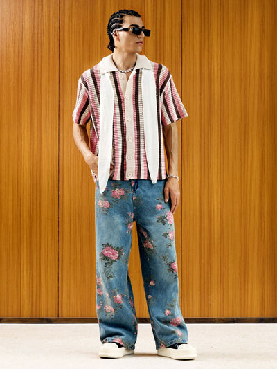 Floral Print Straight Jeans - 2409