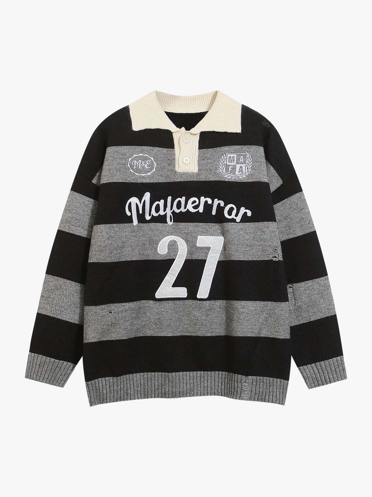 Letter Embroidery College Striped Sweater